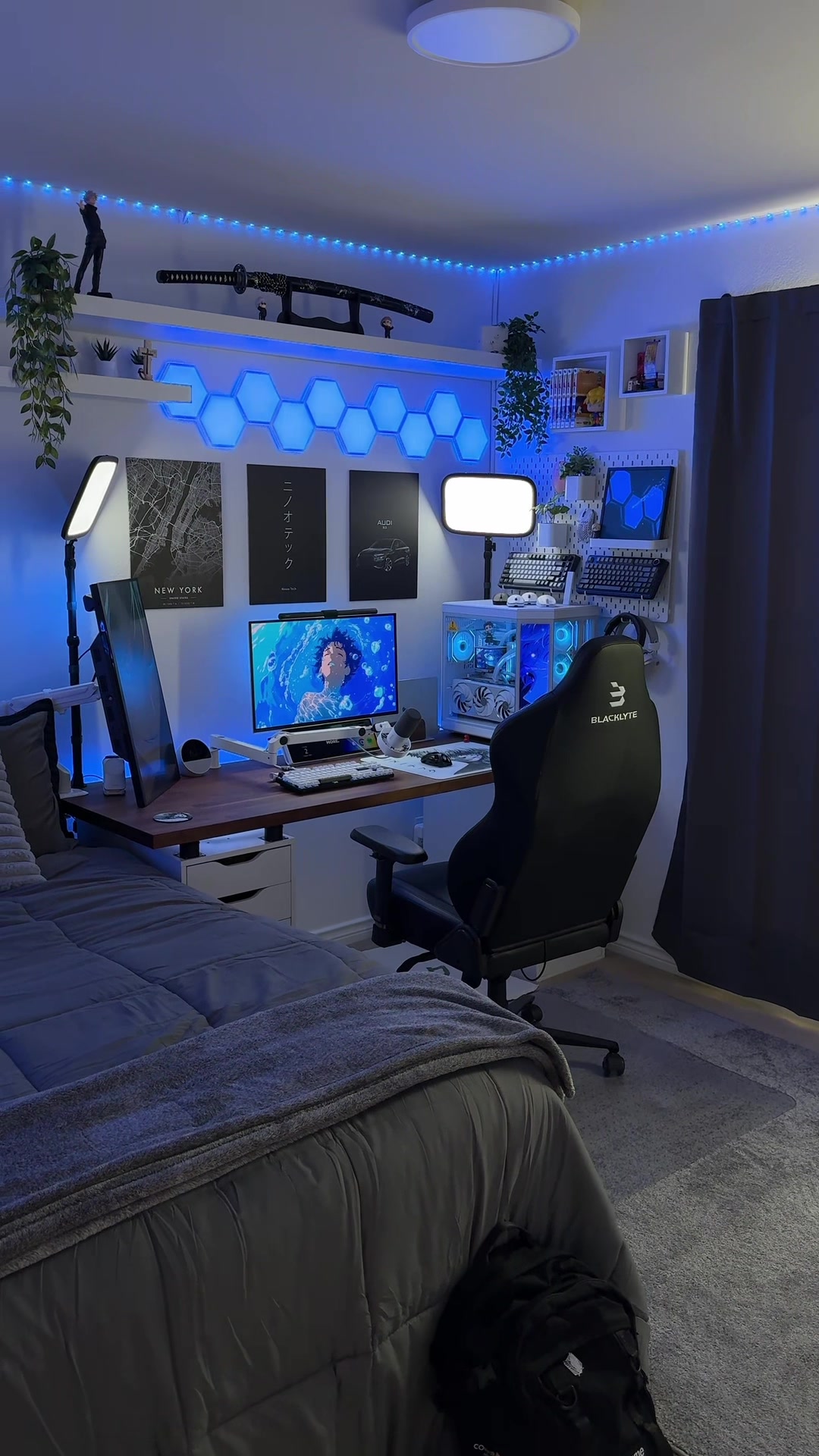 Rate the new room!! #gamingroom #desksetup #fyp #whitesetup #boyroom