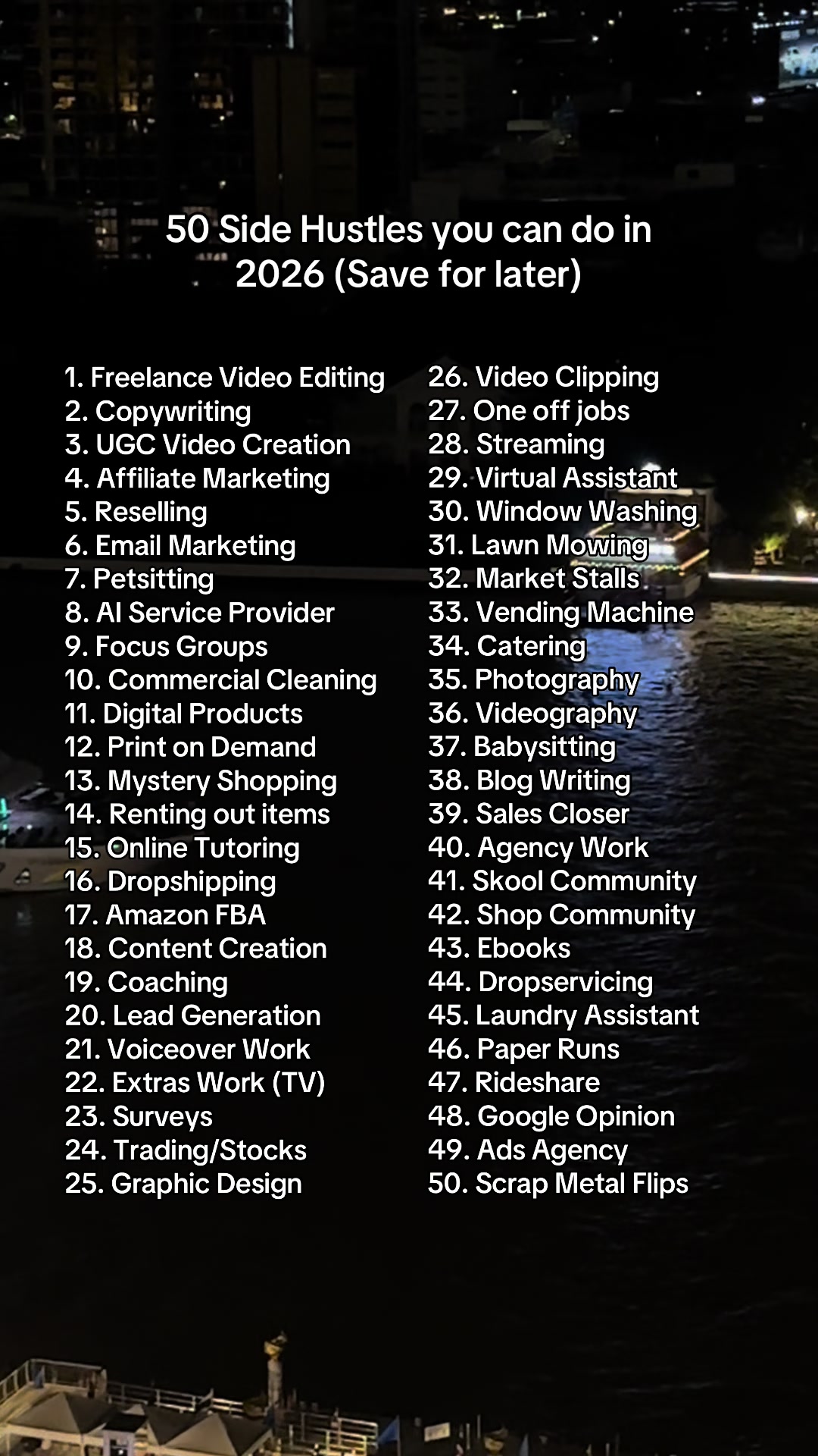 50 Side Hustles you can do in 2026 💸 #sidehustle #2026 #work #extraincome #extramoney
