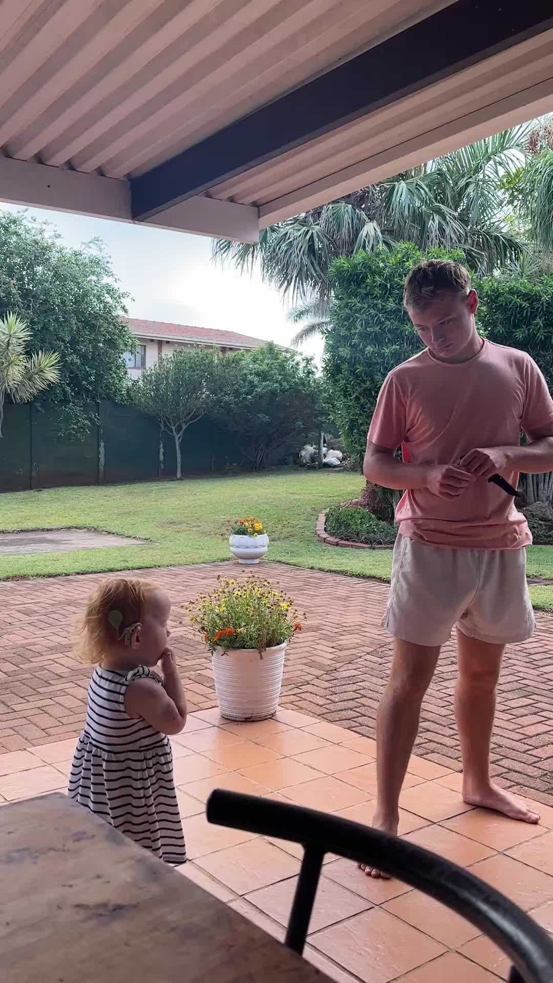 Big brother showing little sister how to take care of herself 😂