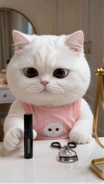 How to apply mascara with Poki 🐱✨ 포키에게 배우는 마스카라 예쁘게 하는 방법! 👀💕 #Poki #CuteCat #FunnyCat #AICat #Cat #Cute #Funny #M...