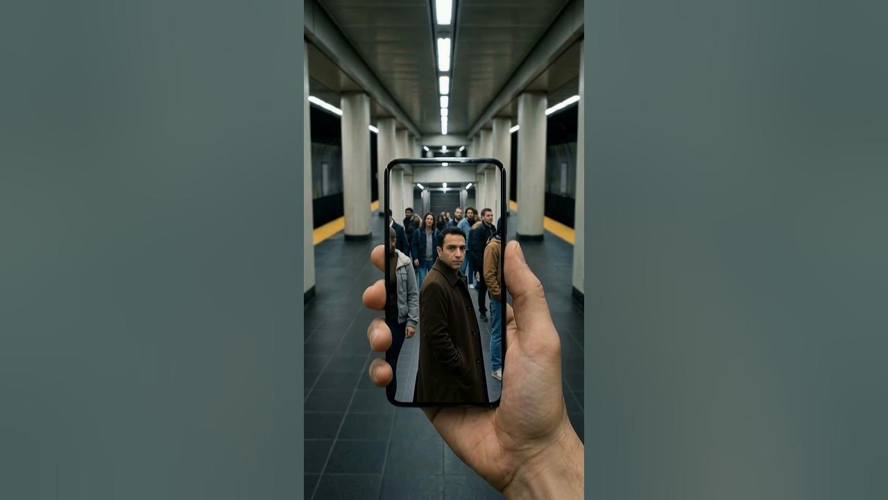 POV: My Phone Sees People I Can’t An empty station. A crowded phone screen. Then he notices you. An original AI-gener...