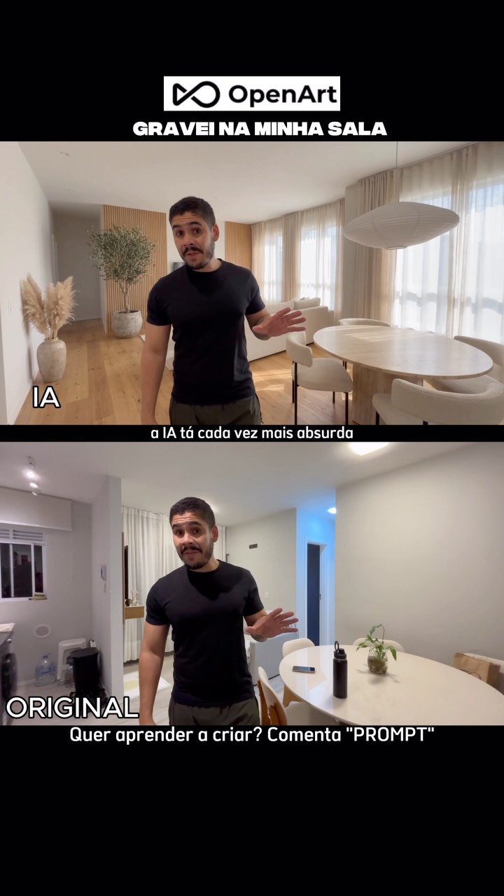 Gravei tudo isso na minha sala. 🎬 Um vídeo só, gravado com o celular. A IA trocou a roupa e o cenário em cima dos me...