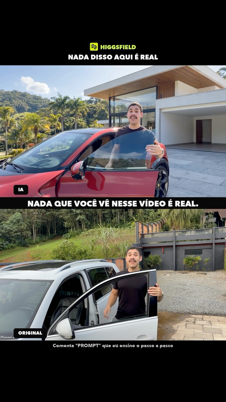 Nada disso é real. 🎬 Um vídeo só, gravado com o celular. A IA trocou o carro e o cenário em cima dos meus movimentos...