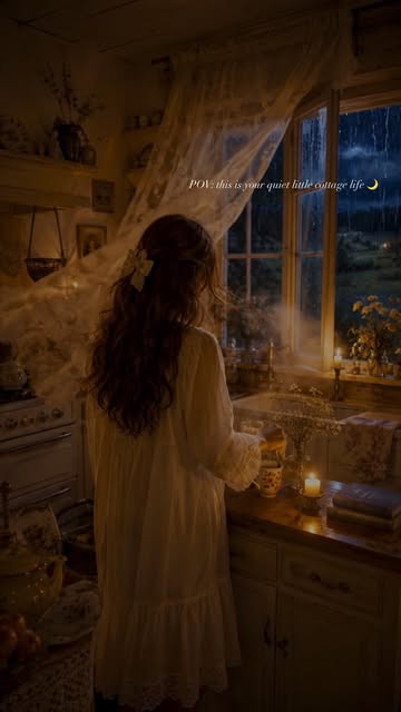 Couldn’t sleep, so I made something warm and opened the kitchen window. 🌙 Now the curtains are dancing, the rain won...