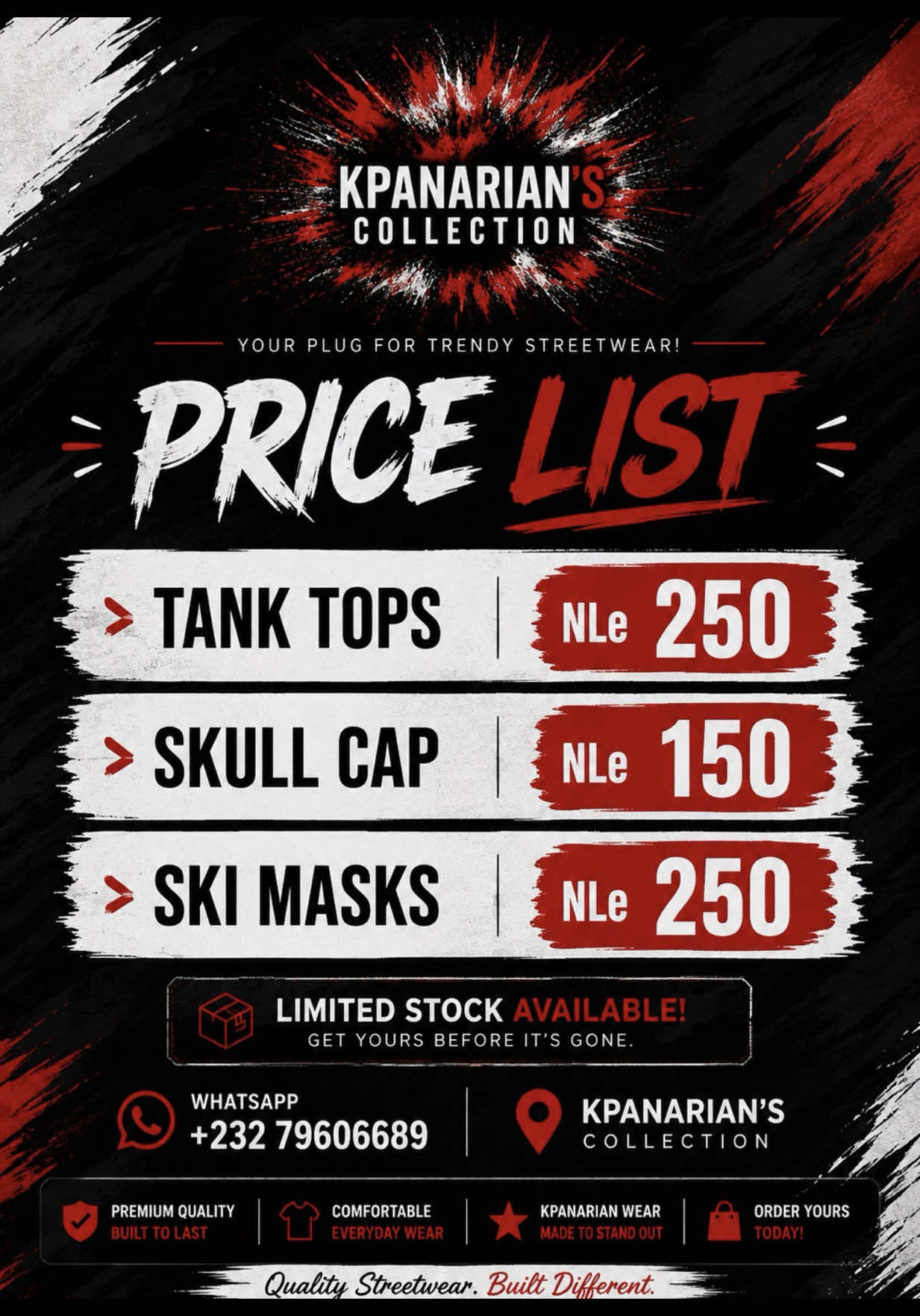 Kpanarian’s collection #KpanariansCollection #SkiMasks #TankTops #SkullCaps #FreetownFashion