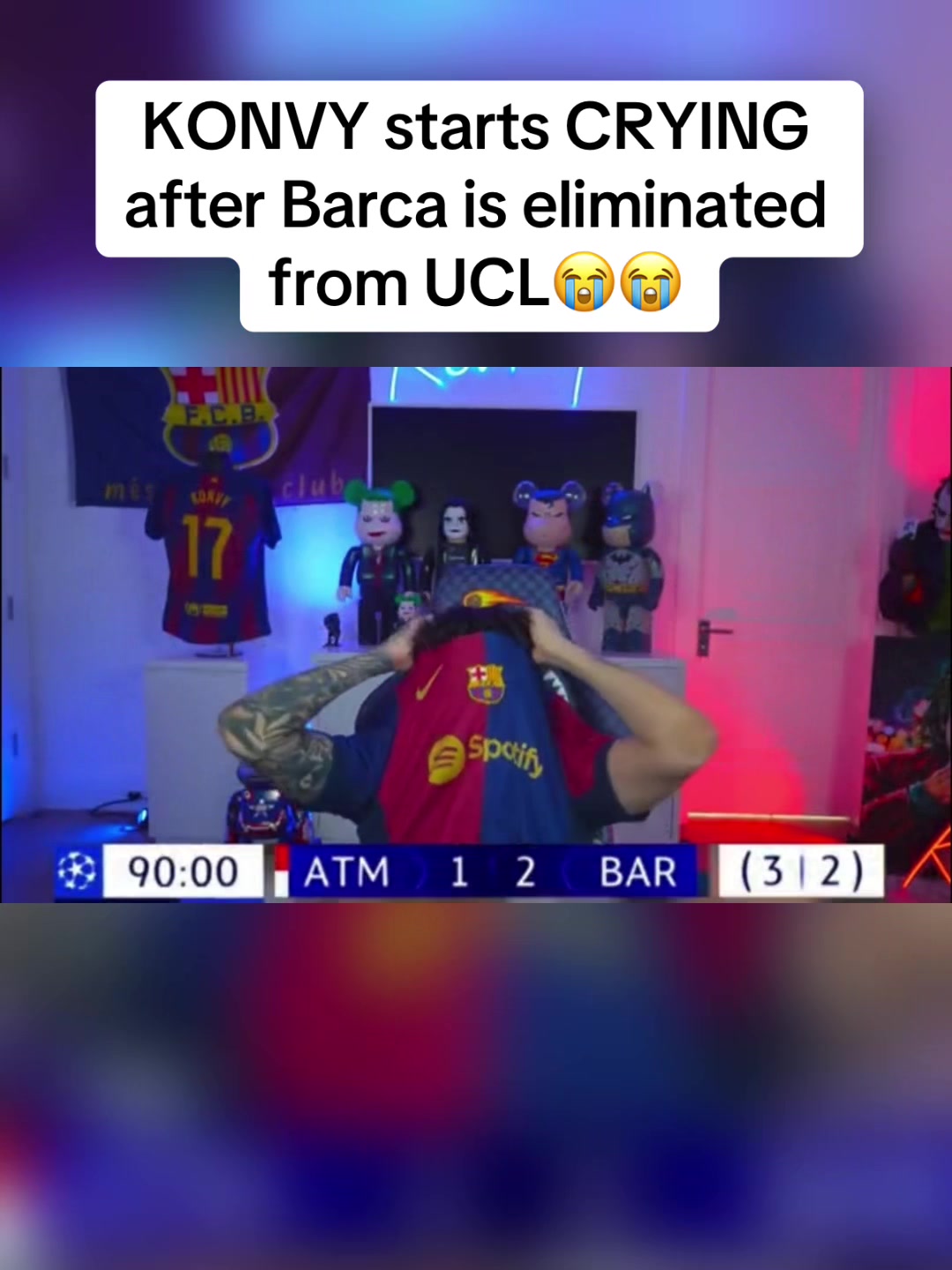 Konvy starts crying like a 5 year old after Barcelona is eliminated from UCL! #kickstreaming #soccer #barcelona #fyp...