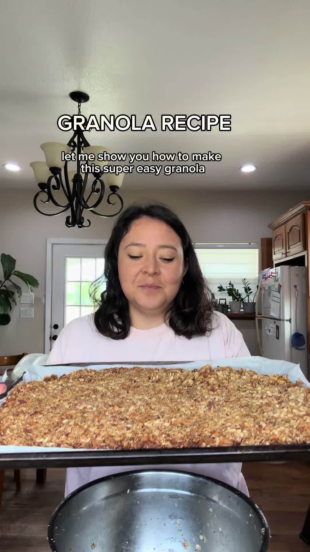 #CapCut #recipes #granola 5 Cups old fashion oats 2/3 Cup melted coconut 1/2 Cup honey 1 Tsp vanilla 1/2 Tsp salt 1/4...