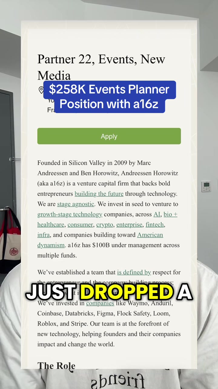 $258K Events Planner Position with a16z #techcareers #productmanagement #FDE