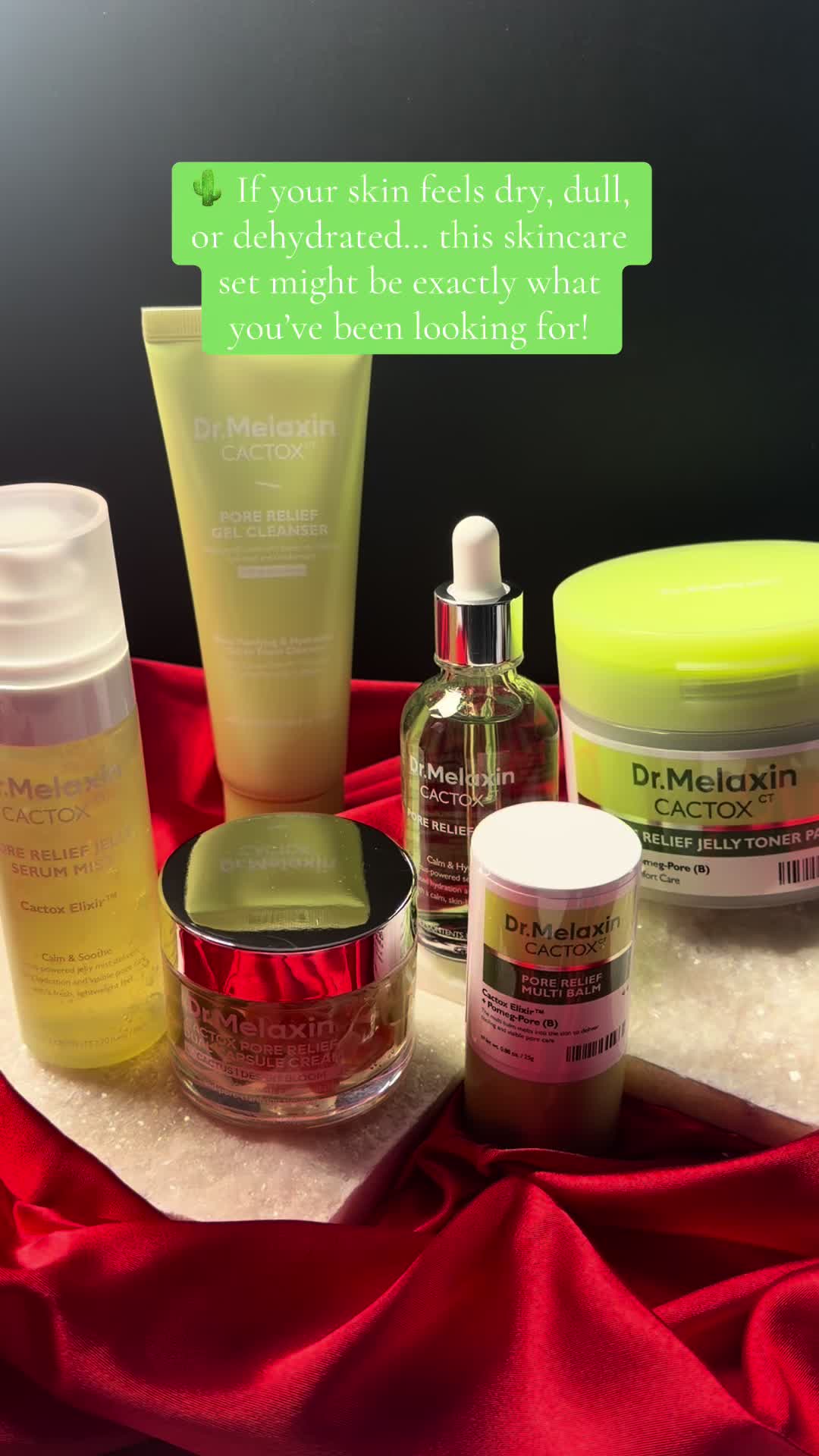 Quench thirsty skin with the Dr. Melaxin Cactox 9-Layer Hydro Bomb Balm Set! 🌵 This complete skincare routine is des...