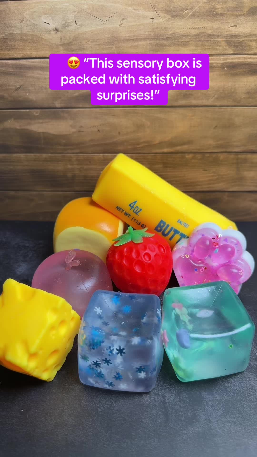✨ One box, eight adorable sensory squishies! From butter and bread to fruit and ocean cubes, this bundle is packed wi...