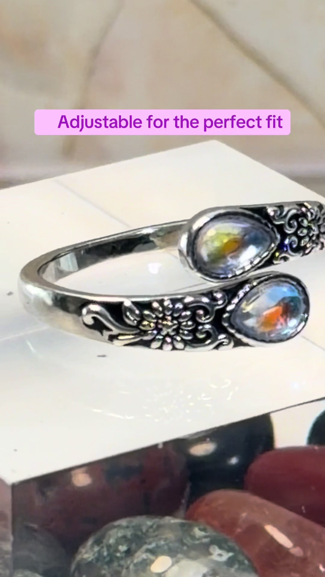 A little vintage charm with a dreamy moonstone glow. 🌙✨ Adjustable, detailed, and so pretty from every angle. #Moons...