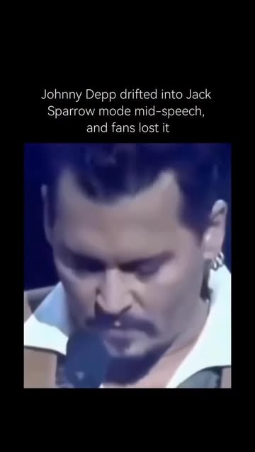 The overlay text says: “Johnny Depp drifted into Jack Sparrow mode mid-speech, and fans lost it” The caption undernea...