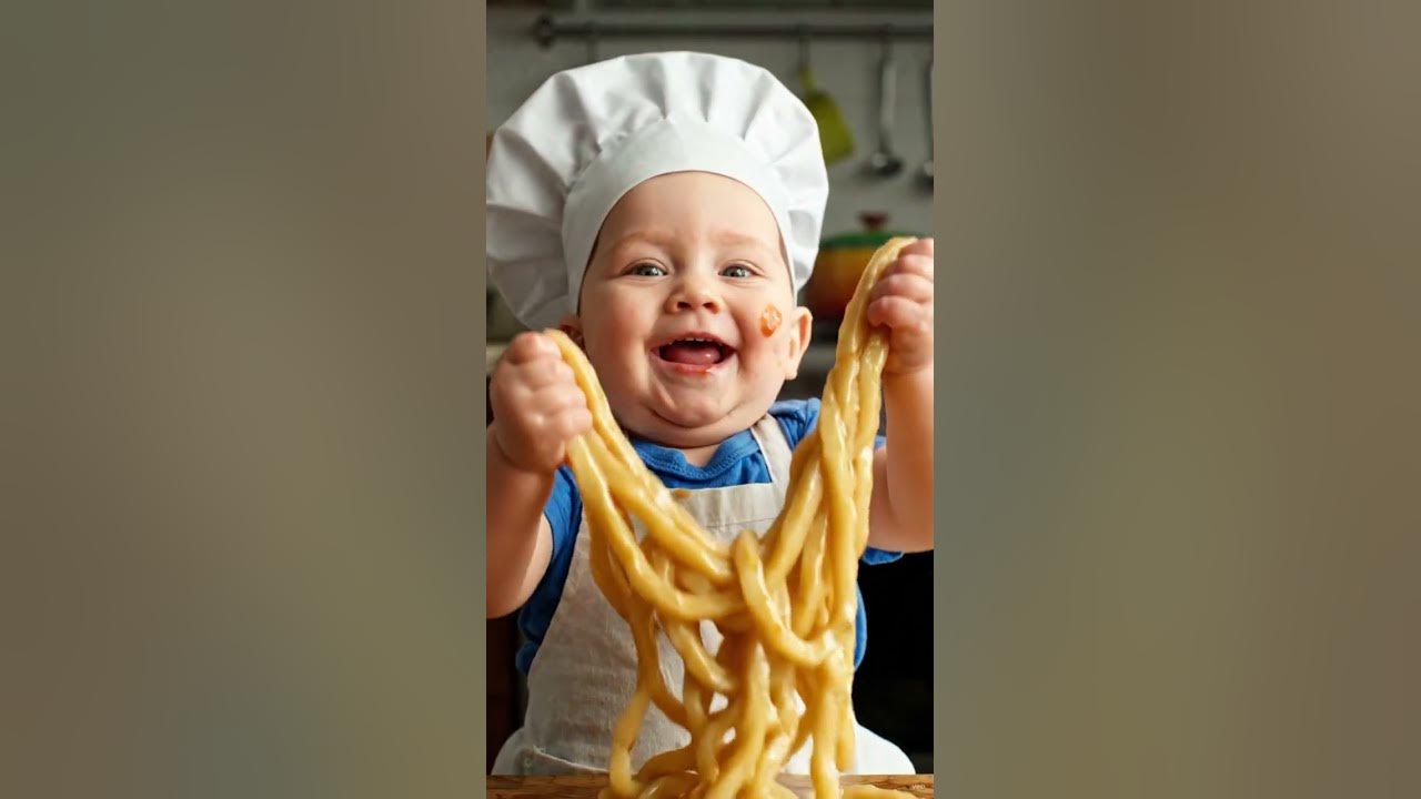 Description: A cute baby chef tries to lift a giant rainbow noodle, but it suddenly comes alive and wraps around him!...