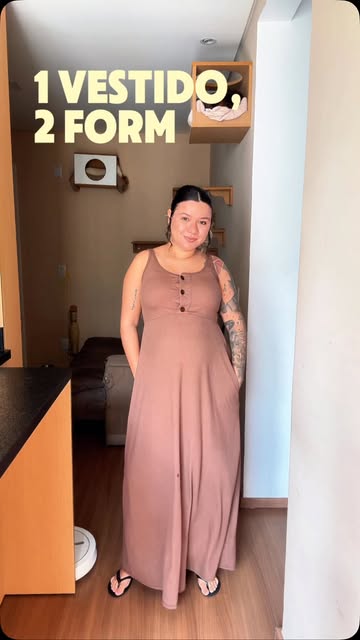 1 vestido, 2 looks e várias possibilidades para viver a maternidade com estilo. O Vestido Gestante Longo Canelado une...