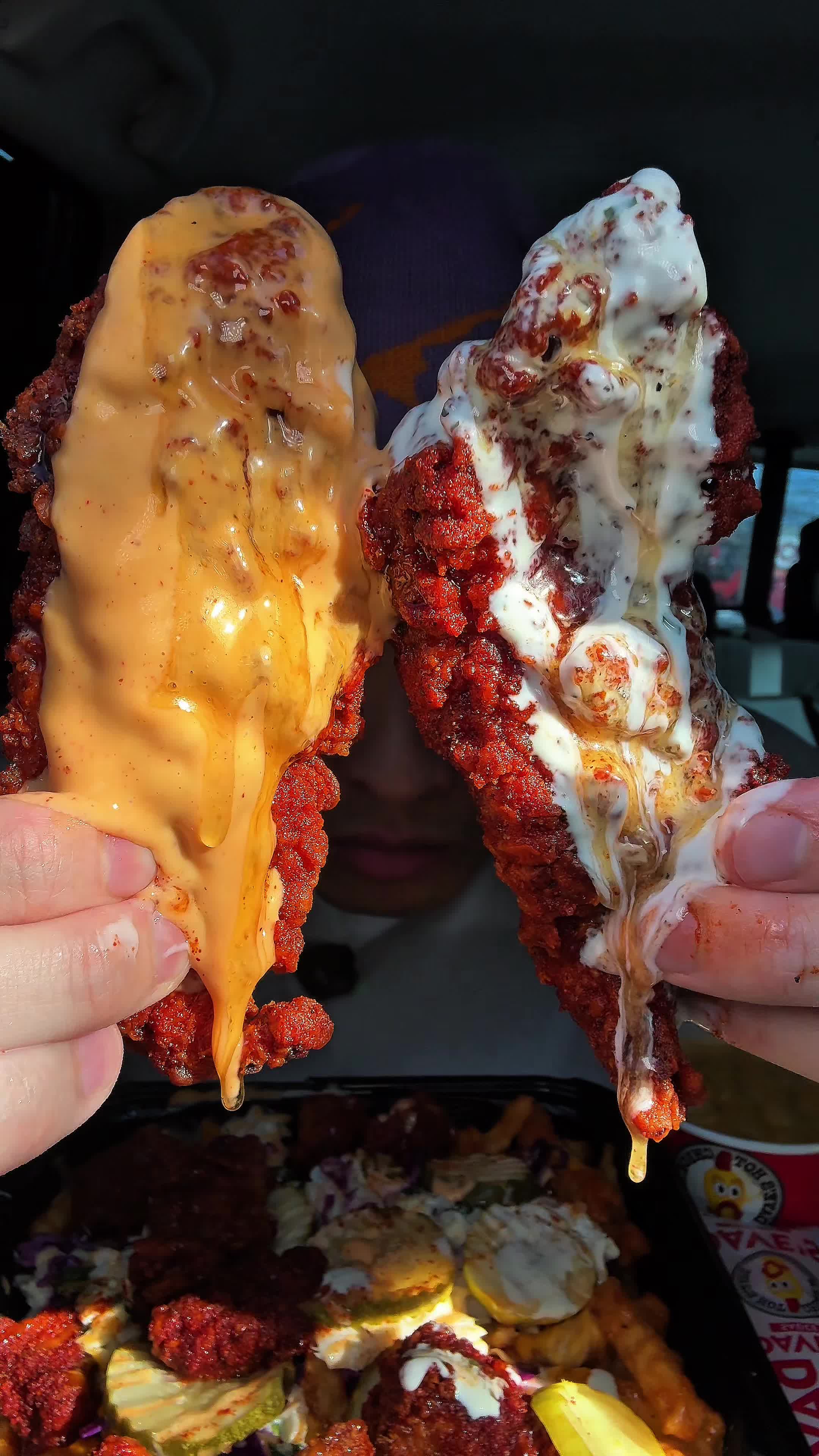 Trying daves hot chicken for the first time and it was good #daveshotchicken #hotchicken #eating #mukbang #fypシ゚viral