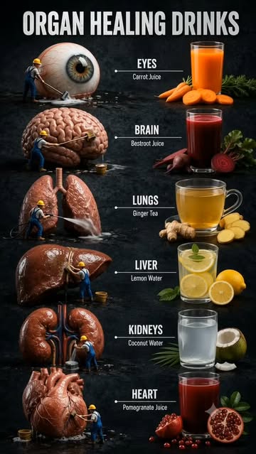 🍹 Organ Healing Drinks 🌿❤️ Give your body the natural support it deserves with these refreshing drinks: 👁️ Eyes: C...