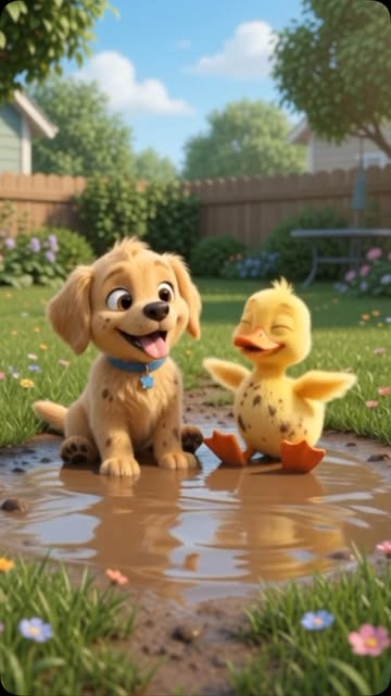 Meet My two Cutest mud monsters😭🫠❤️ {puppy, duckling, cute animals, muddy adventure, funny cartoon 🐶🦆🤎} #puppy #...