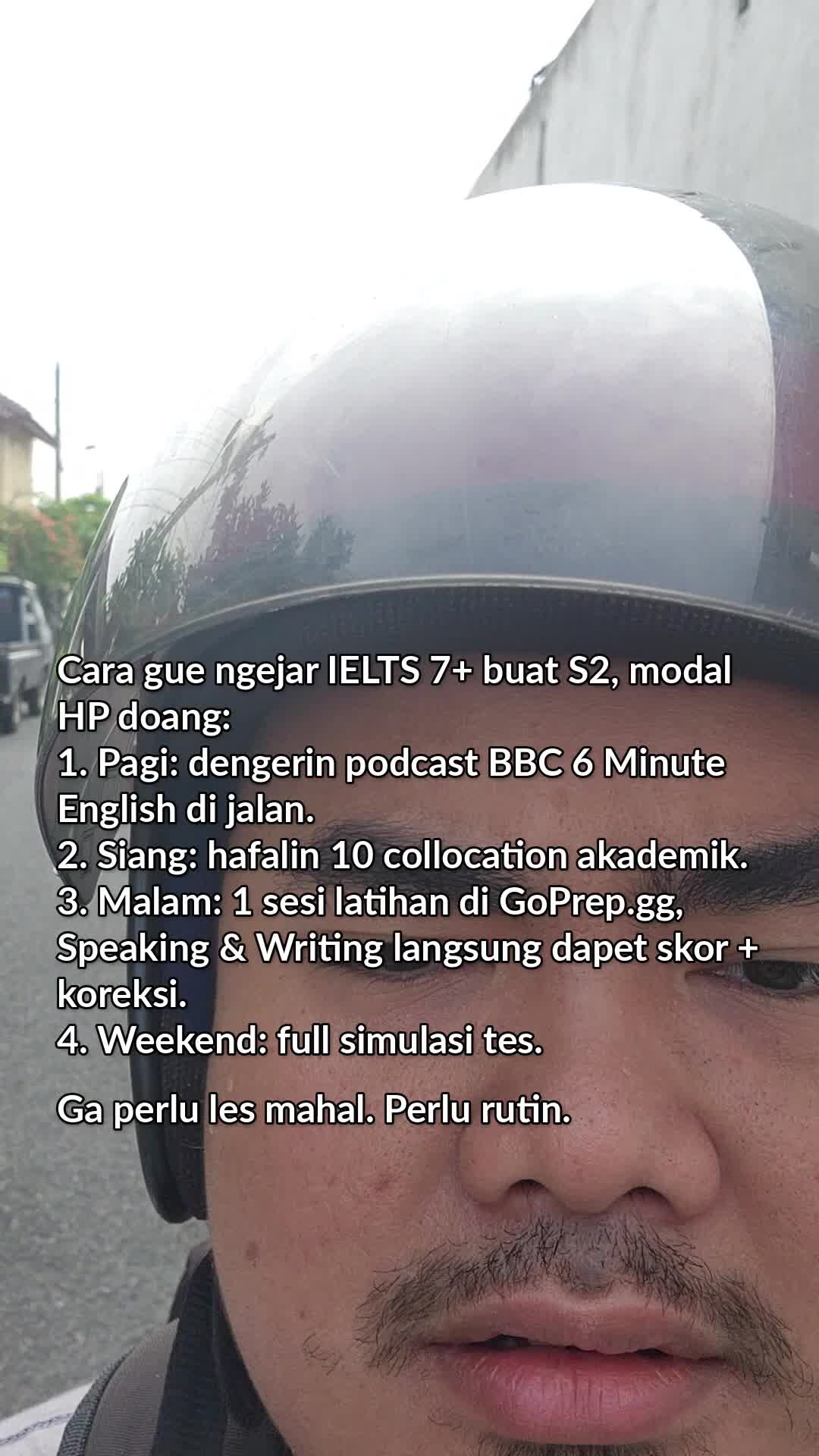 Belajar IELTS ga harus nunggu punya duit buat les. Gue latihan tiap malem di GoPrep.gg, langsung tau salahnya di mana...