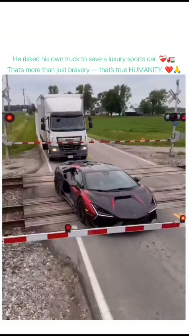 This video shows a terrifying moment when a luxury sports car becomes rapped on railroad tracks with a train rapidly...