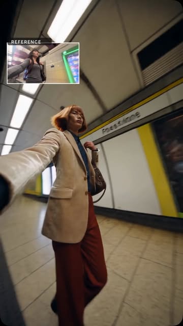 AI influencer Orson Vale takes a wide-angle selfie walk from a subway platform into a grand museum hall. Made with Hi...