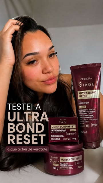 Testei e vim contar pra vocês 🫶🏻 A linha Ultra Bond Reset de @eudora , entrou na minha rotina e eu amei o resultado...