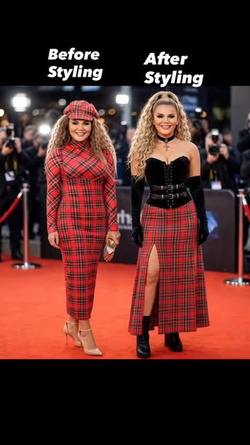 Styled by ME, Slayed by HER! 🔥 Hollywood plaid look-Plaid corset + high slit skirt + gloves = Chef’s kiss 💋 Rate my...