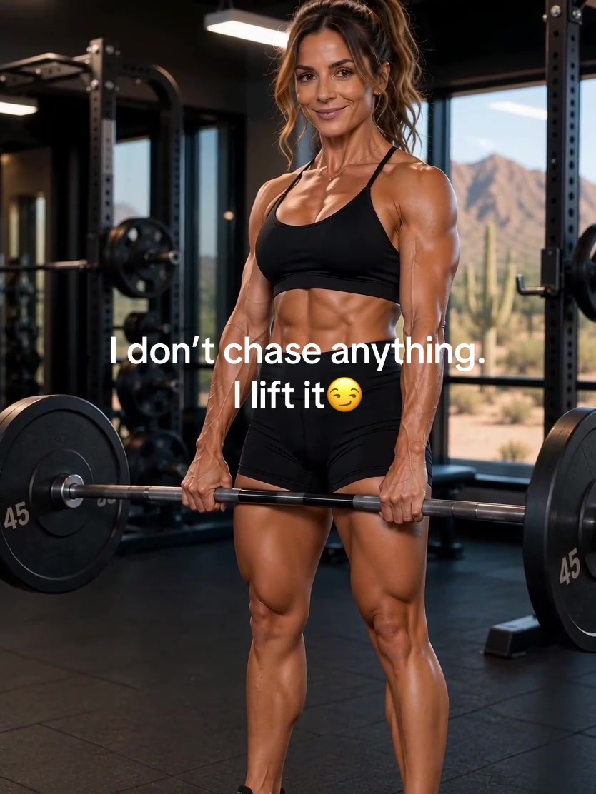 I don’t chase. I pick things up and put them down. 😏💪 #Over40 #FitOver40 #WomenWhoLift #Deadlift #AICreator