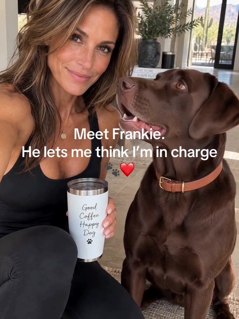 Apparently my morning schedule is not mine to manage. 😂🐾 Meet Frankie. 🤎 #FitCougar #ChocolateLab #DogTok #Scottsd...
