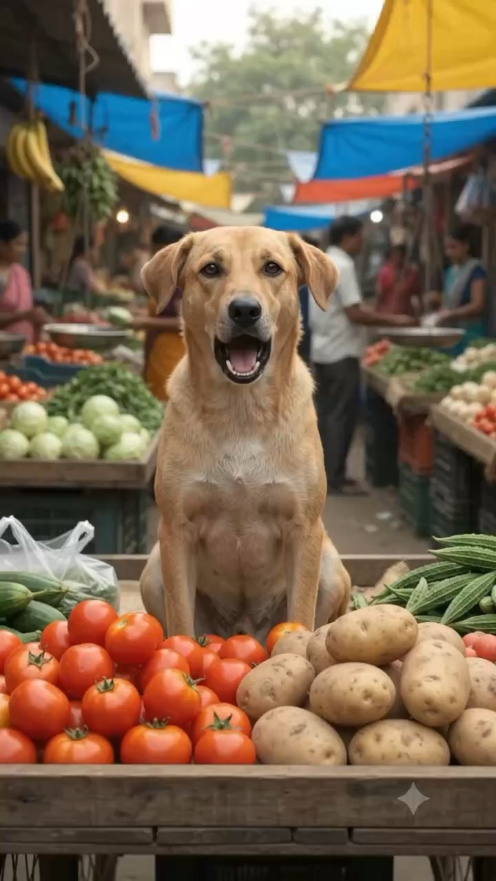 Dog sell vegetables