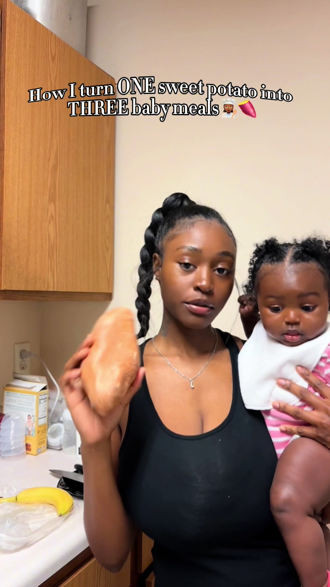 This is how I make three baby food meals with ONE sweet potato 🍠!! This one sweet potato made two jars of sweet pota...