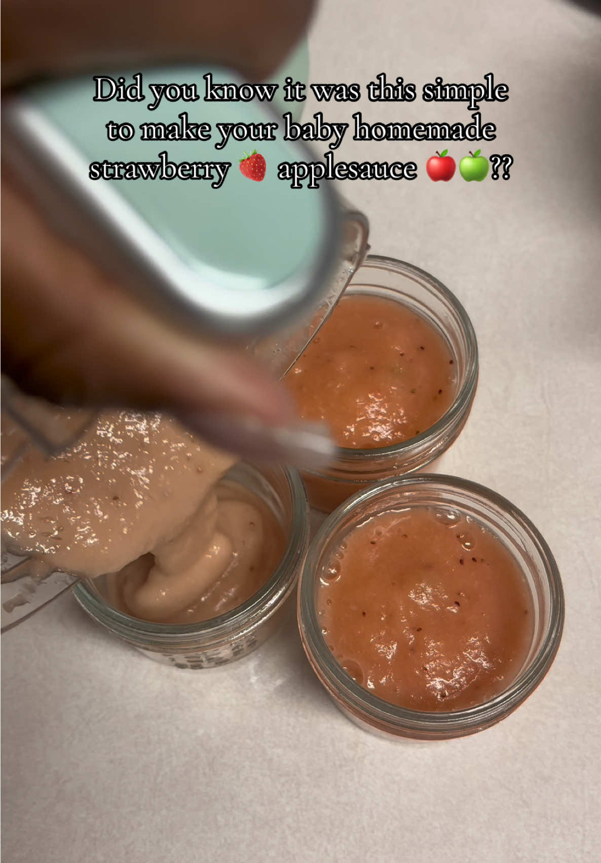 To make your little one homemade strawberry applesauce all you need is one Granny Smith apple and 5-6 strawberries! T...