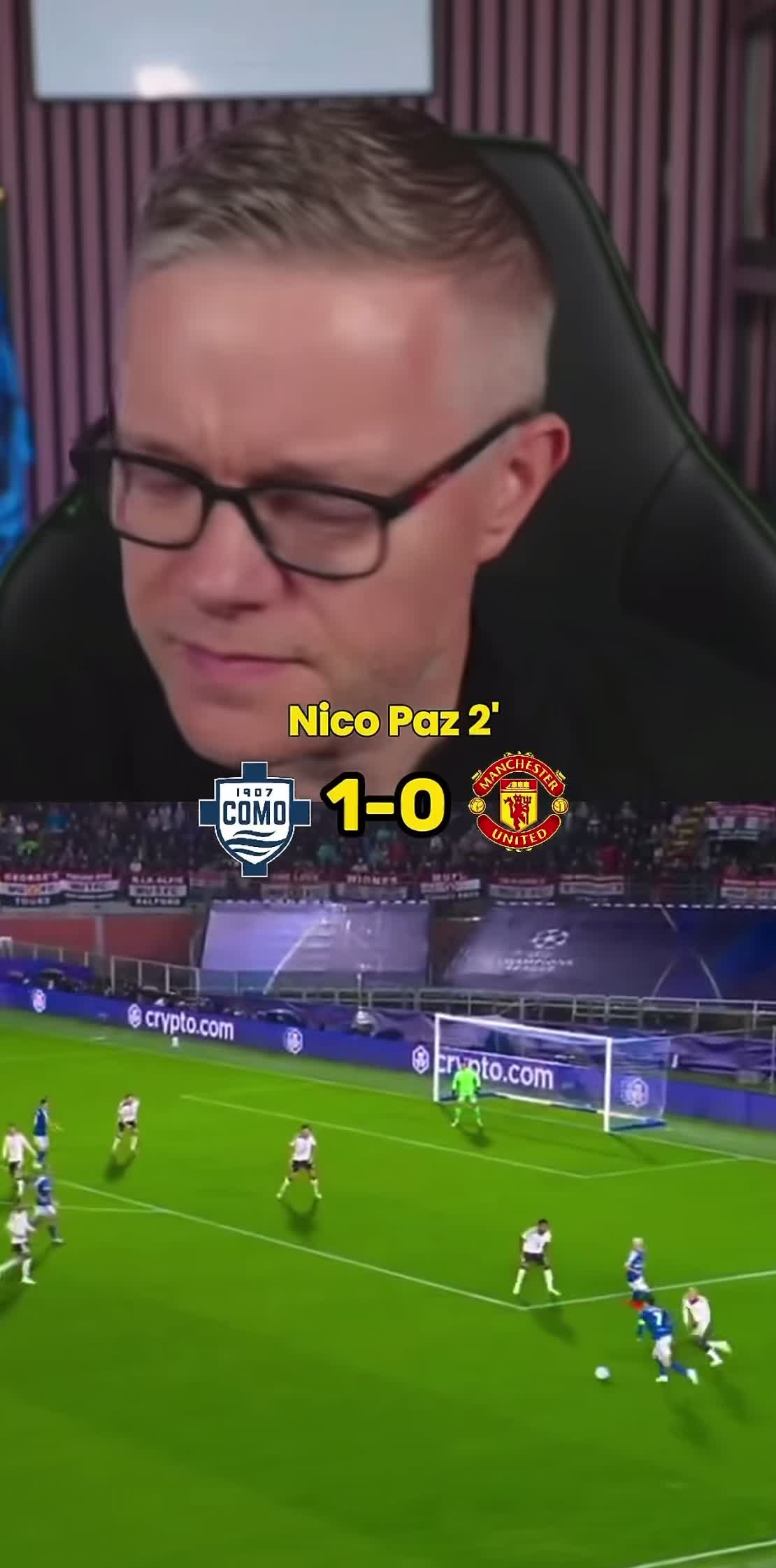 Mark goldbrige reaction to como’s first goal nico paz, wait for the end😂 #fyp #fypppppppppppppp #ucl #manchesterunit...