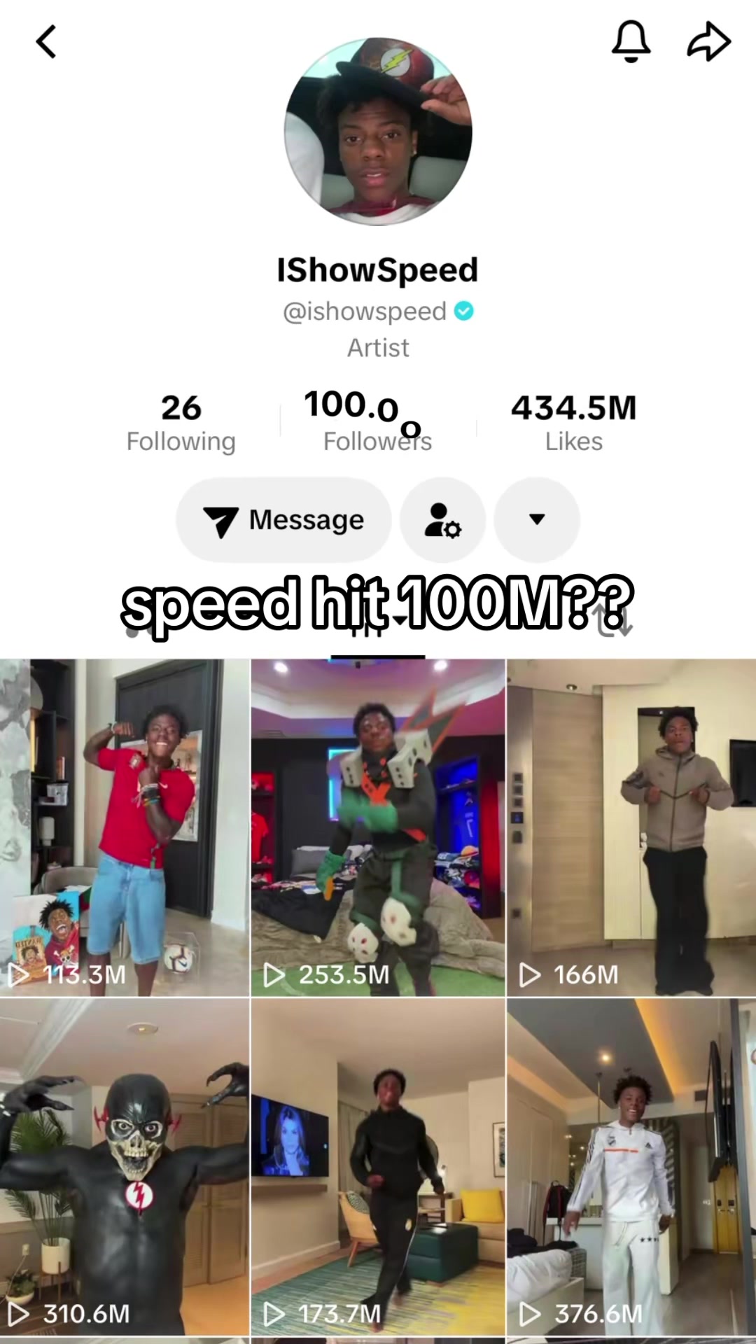 @IShowSpeed just hit 100M🥹✌️#ishowspeed #viral #fyp #plsdontflop #ishowspeedclipz this is fake btw.