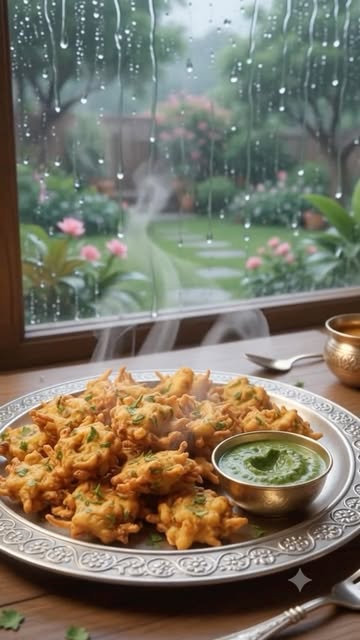 Rainy skies + hot pakoras = pure comfort 🌧️🤎#tinyfood #minifood #miniaturefood