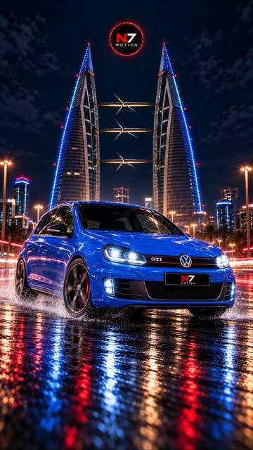 The city sleeps. The GTI doesn’t. 🔥 Blue lights. Bahrain nights. Pure motion. N7 MOTION creates cinematic commercial...