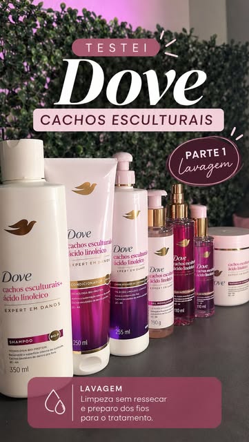 Recebi o kit Dove Cachos Esculturais e vim mostrar minha experiência com a linha, da lavagem à finalização! ✨ Quero a...