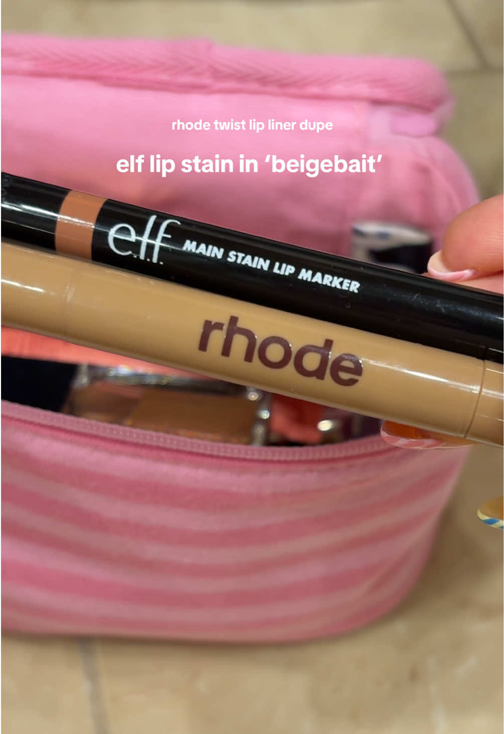 a lip stain dupe to one of my fav shades of the rhode lip liner 😍 @e.l.f. Cosmetics @rhode skin #fyp #lipstain #rhod...