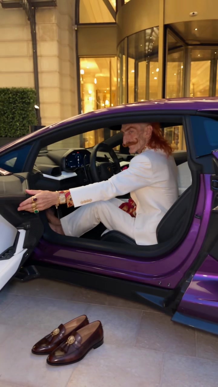 83 years old. Still making an entrance. 😎💜 Age is just a number. The Lamborghini isn’t. 🏎️ #EnzoFerragani #MulletR...