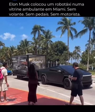 Elon Musk acabou de desfilar o futuro dentro de uma caixa de vidro em Miami. Um Cybertruck puxando o Cybercab — o rob...