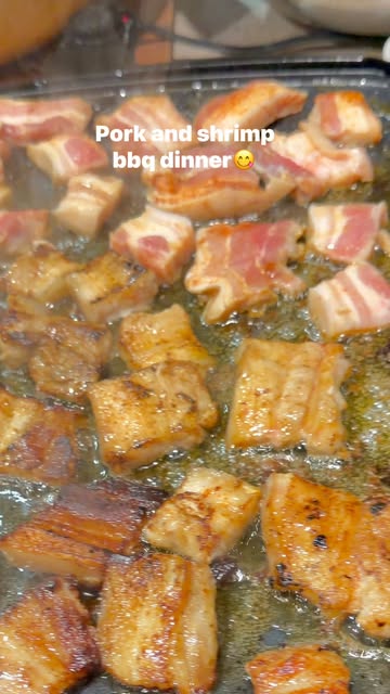 Pork bbq; shrimp bbq diner. #pork #shrimp #BBQ #dinner #fbreels #yummyfood