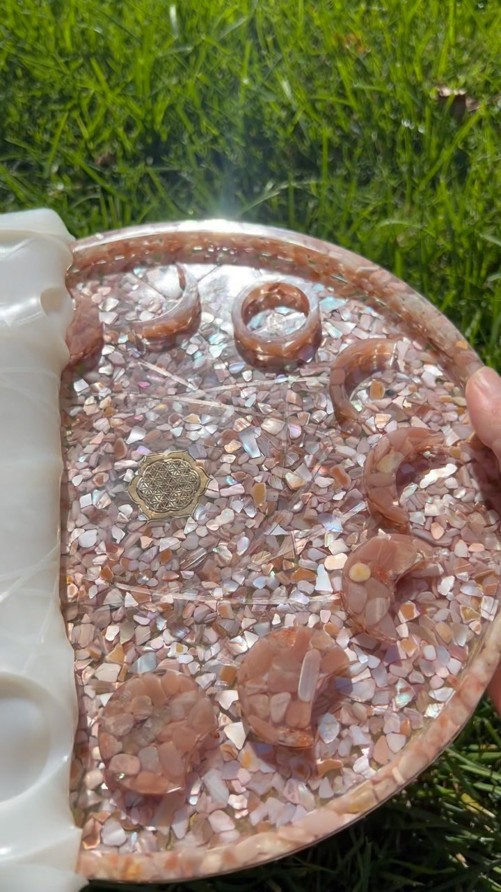 Obsessed with this song and this crystal charging plate I made this past week 🥺 this was made with Rose Abalone Shel...