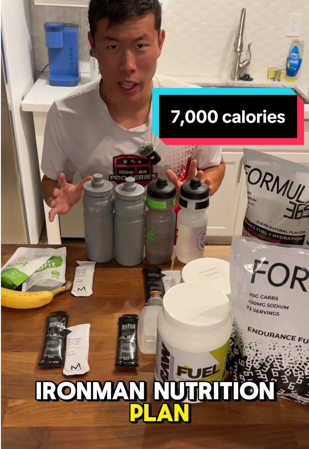 My Ironman Arizona nutrition plan: 100g carbs for breakfast, caffeine gel before the swim 160g carbs/hr + 8500mg sodi...