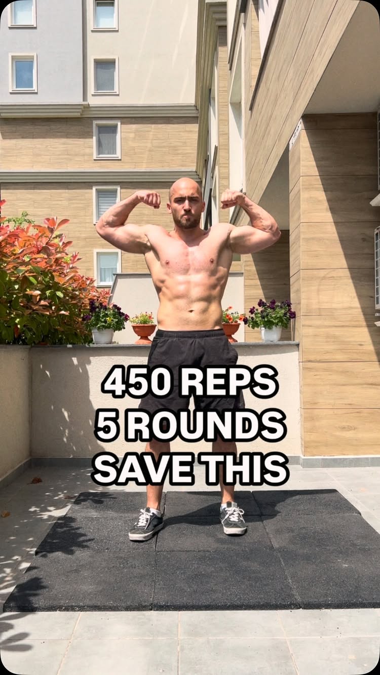 450 REPS / 5 ROUNDS / SAVE THIS 5 rounds for time: 🔥 10 Push-Ups 🔥 20 Sit-Ups 🔥 30 Air Squats 🔥 20 Mountain Climb...