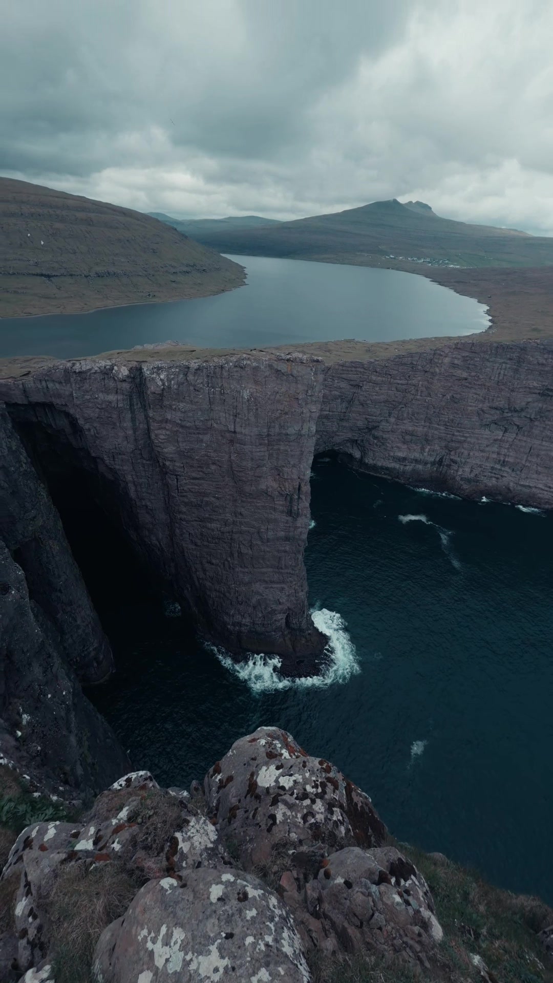 Lake over the ocean in the Faroe Islands