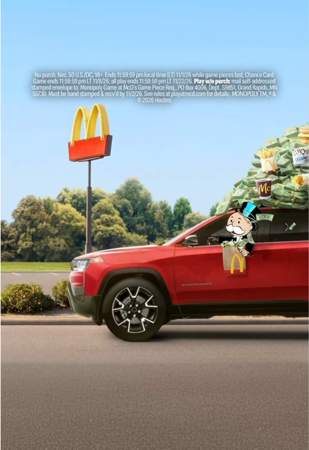 A gentleman never arrives empty-handed. Get your bag before it drives away. Play now in the McD’s app. -Mr. Monopoly 🎩