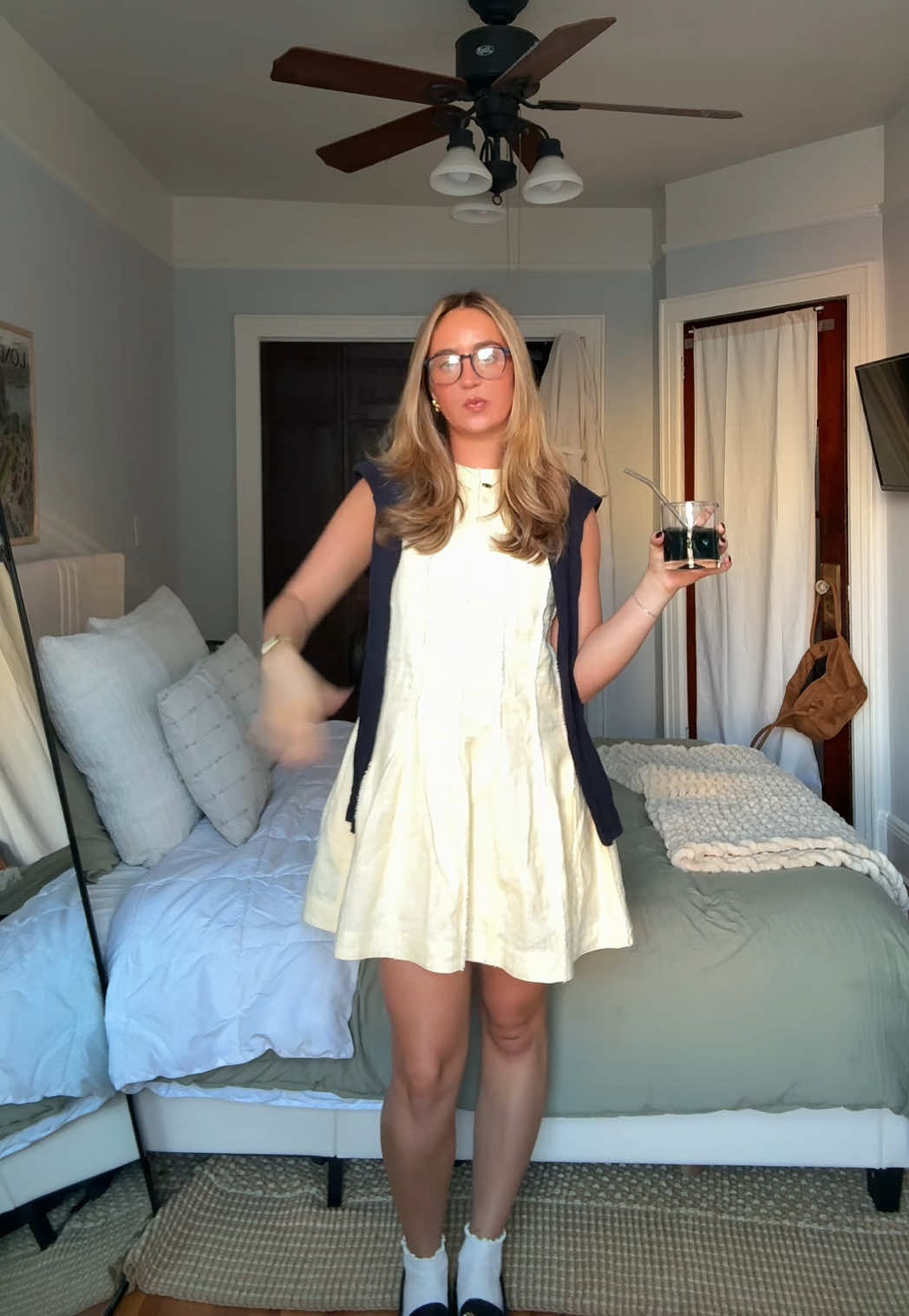 I wish the focus was on the dress it’s like a little butter yellow dress #ootd Dress: @COS Sweater: @Brandy Melville...