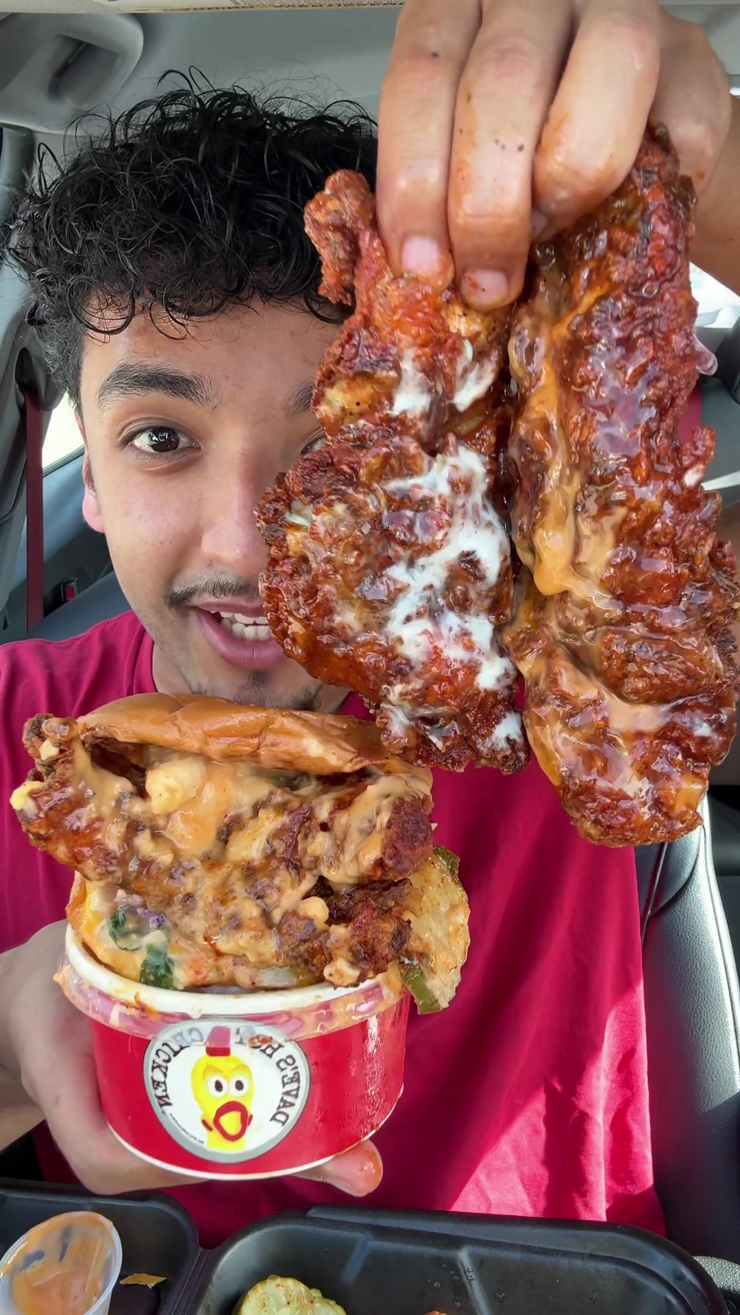Trying Dave’s Hot Chicken #mukbang #foodtiktok #daveshotchicken #crunchy #asmr @Dave’s Hot Chicken