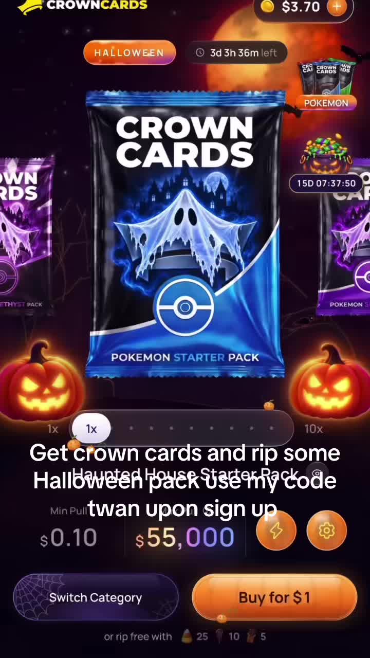 Download crown cards use code twan rip some Halloween pack with meeee🤫#crowncards#grail#referral#fyp#viral