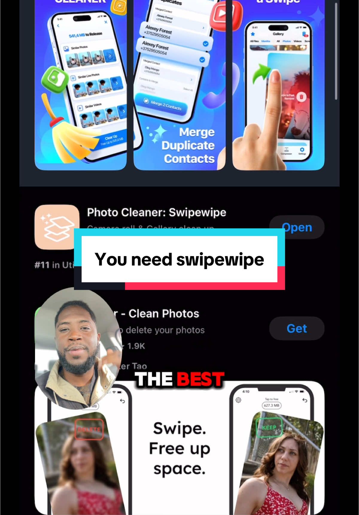 This is the best app for cleaning out your gallery! Download today ⬆️ #swipewipe #photos #cleaningoutdrafts #appstore...