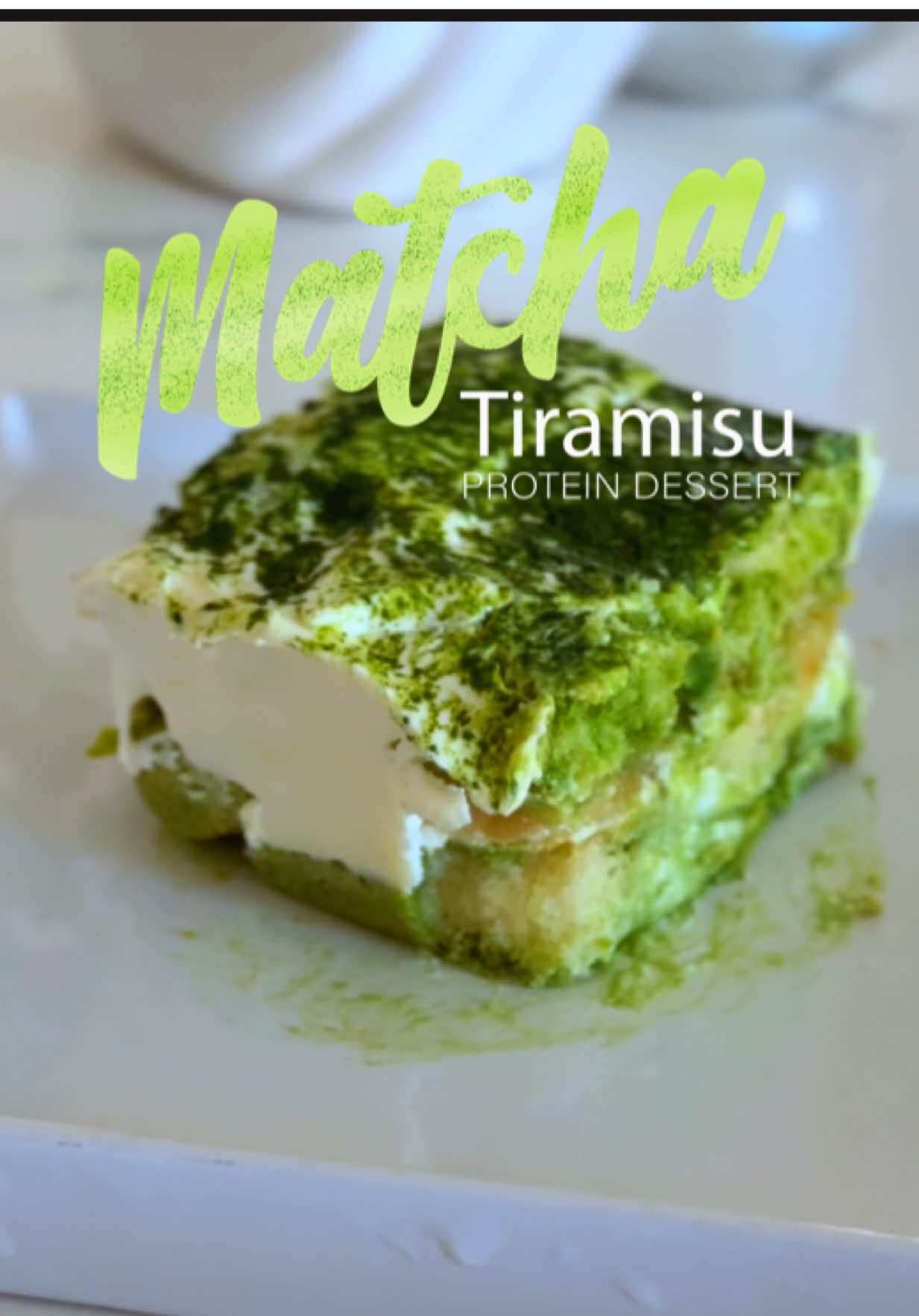 i love me a protein style dessert 🍵🍰 Ingredients: - matcha (matcha kari) - ladyfingers - oikos pro protein yogurt -...